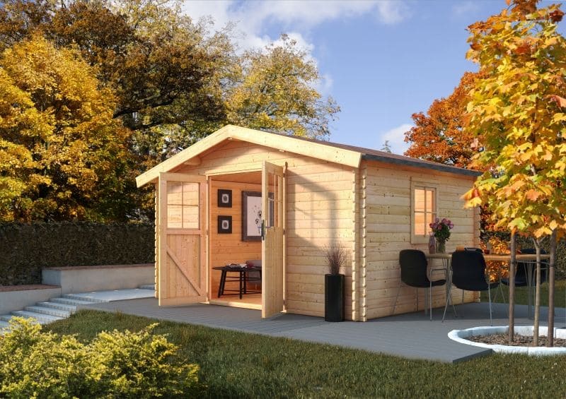 Dřevěný zahradní domek Karibu Mühlheim s posezením 
