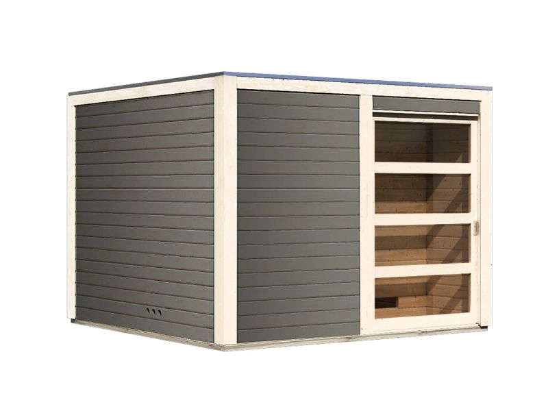 Venkovní finská sauna Karibu Cuben v tmavě šedé barvě